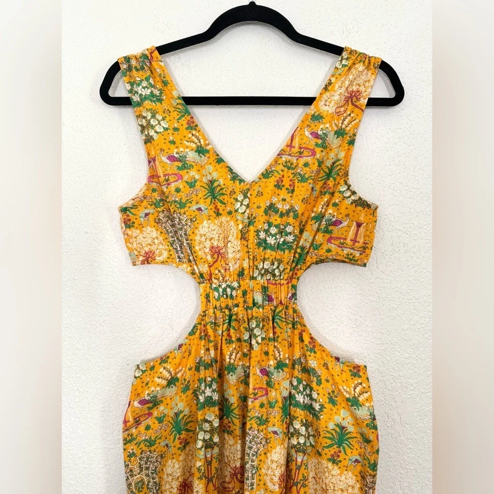 Maeve Anthropologie Marie Column Cut Out Maxi Dress Sun Yellow Floral Small NEW